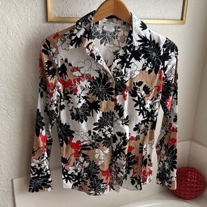 Van Heusen Women's Floral Button Down Shirt - Black, White, Red, Tan